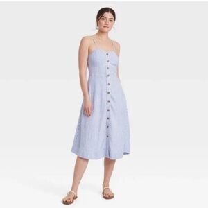 Women's Universal Thread Blue White Corset Linen MIDI Dress SZ XL  NWT!